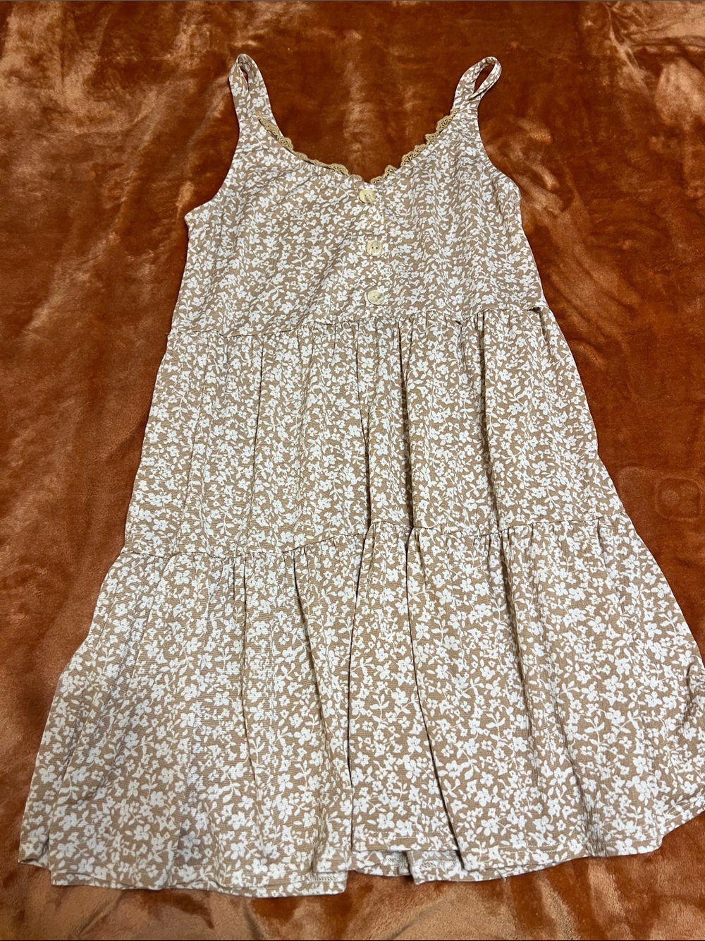Sweet Wanderer Beige Floral Tiered Mini Sundress